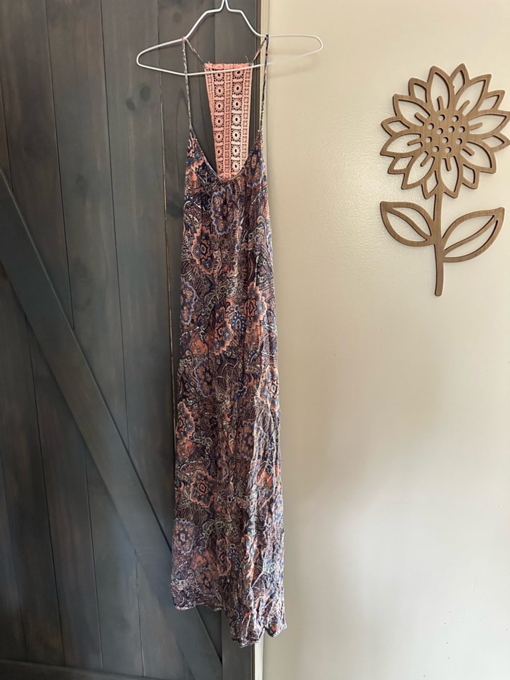 Bohemian Paisley Maxi Dress with Crochet Back - Pink Multi